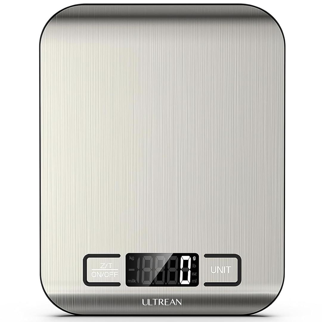 Ultrean Food Scale, 33lb Digital Kitchen Scale for Food Ounces Grams, 304 Stainless Steel, Type-C Charging and Batteries, Perfect for Meal Prep, Cooking, and Baking (Large)