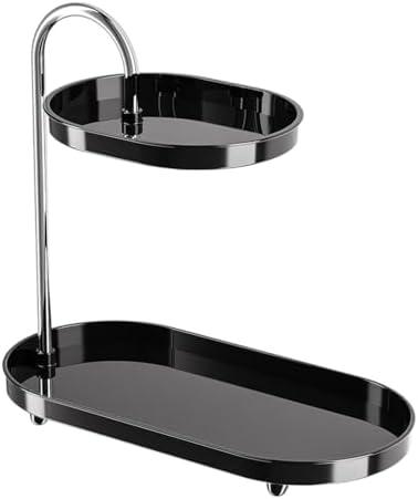 Tier Bathroom Organizer for Makeup and Accessories, 2-Tier Vanity Storage Shelf with Stainless Steel Brackets, 11.89x5.94x12.20 Inch Countertop Organizer for Cosmetics Toiletries Jewelry- Black, Pack of 2