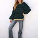 UEU Women Oversized Striped Crewneck Sweatshirt Long Sleeve Color Block Pullover Tops Casual Loose Workout Shirt (Green, XL)