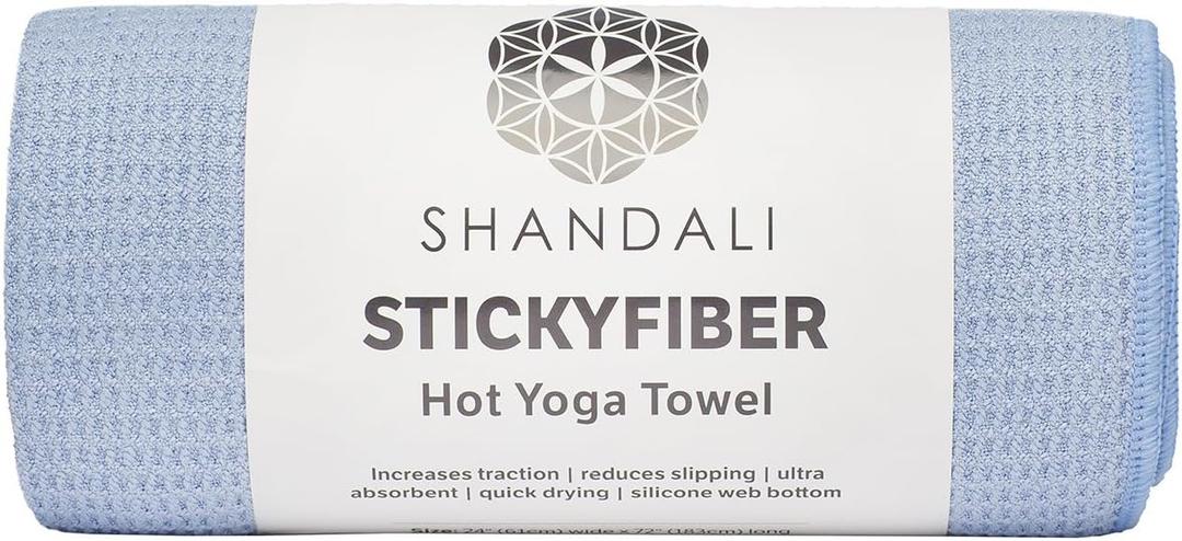 Shandali Stickyfiber Hot Yoga Towel - Silicone Backed Yoga Mat-Sized, Absorbent, Non-Slip, 24" x 72" Bikram, Gym, and Pilates - (Blue, Standard)