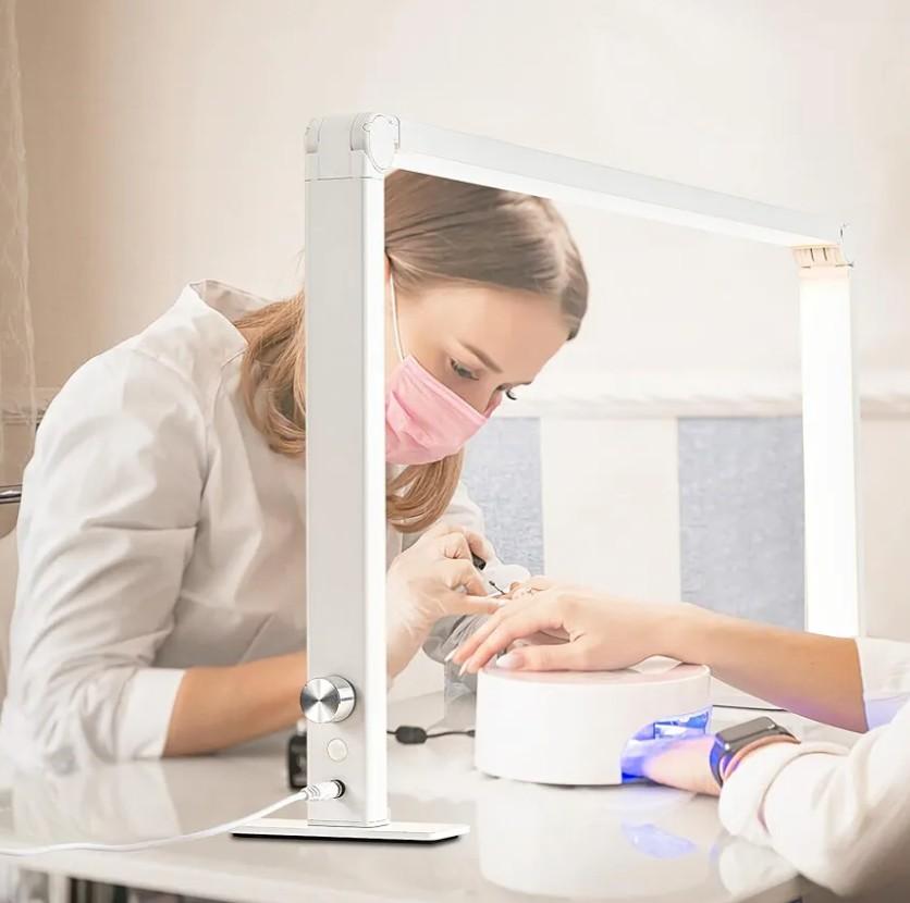 Foldable Half Moon Light for Nail Desk, 48W Rectangle Nail Tech Lamp, 33in LED Desk Lamp with Knob, 3 Modes 3000-6000K Dimmable (White)