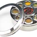 Stainless Steel Indian Spice Masala Box Dabba with See Through Lid with 9 Spice Organizer Containers Box | 8.5 Diameter (Design1)