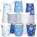 Whaline 150Pcs Christmas Paper Cups 9 oz Xmas Blue Snowflake Disposable Coffee Cups Winter Holiday Party Cups for Hot Cold Beverage Party Supplies