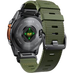 Compatible with Garmin Fenix 7X/ 6X/ 5X/ 8/8 Pro 51mm/5X Plus/6X Pro/7X pro, Nylon Quickfit 26 Watch Band for Tactix 7/Descent MK1/Mk2/Mk3i 51mm/Quatix 7X/D2 Delta PX/D2 Charlie/Epix Pro 51mm (Green XL)
