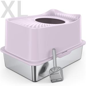 XL Stainless Steel Cat Litter Box Top Entry Extra Large Metal Litter Box with High Side for Big Cats, Multiple Cats, No Odor, Easy to Clean, Anti-Urine Leakage, Dog-Proof, Non-Sticky (8 - Purple (Pack of 1))