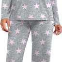 PrinStory Women's Pajama Set Long Sleeve Sleepwear Ladies Soft Pjs Lounge Set 2026 (Large, Pink Star)