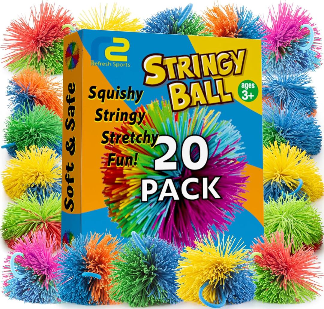 Stringy Balls & Sensory Toys for Kids 20 Pack - Stocking Stuffers For Kids Ages 4 5 6 7 8 + Year Old Gift Ideas - Best Birthday Toddler Gifts for Boys & Girls - Monkey Pom Balls Fidget Toys Party Pack