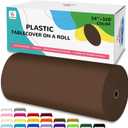 54IN X 320FT Plastic Table Cover Roll with Cutter Box, Cut to Size Plastic Table Cloths for Parties, Birthday, Disposable Tablecloth Roll for All Shape Tables (Brown, 54 Inch X 320 Feet)