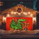 Christmas Garage Door Banner 13x6ft Dinosaur T-Rex Theme Backdrop Seasonal Christmas Decor Winter Door Cover Banners for Outside Garage Wall Covering for Party Garage Decorations