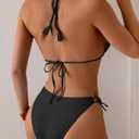 Eomenie Womens Ribbed Bikini Set Sexy Halter Triangle Top Swimsuit Tie Side Two Piece Bathing Suit Moderate Coverage (Black, S)