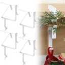 Gisafai 4 Pcs 2 in 1 Fireplace Stocking and Garland Hangers Metal Christmas Stocking Holder for Mantle Garland Hanger Hooks for Xmas Holiday Decoration (White)
