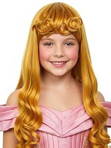 Gils Long Wavy Brown Wigs Hair Princess Wig with Bun for Girls Halloween Cosplay (Black Curly)