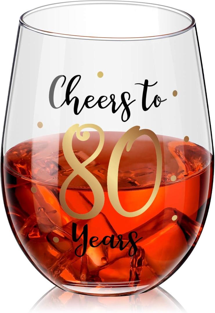 Patelai 80th Birthday Gifts Wine Glass for Women Birthday Decorations Celebrate to 80 90 Years Stemless Wine Glass Present Christmas New Year Wedding Thanksgiving Anniversary Party