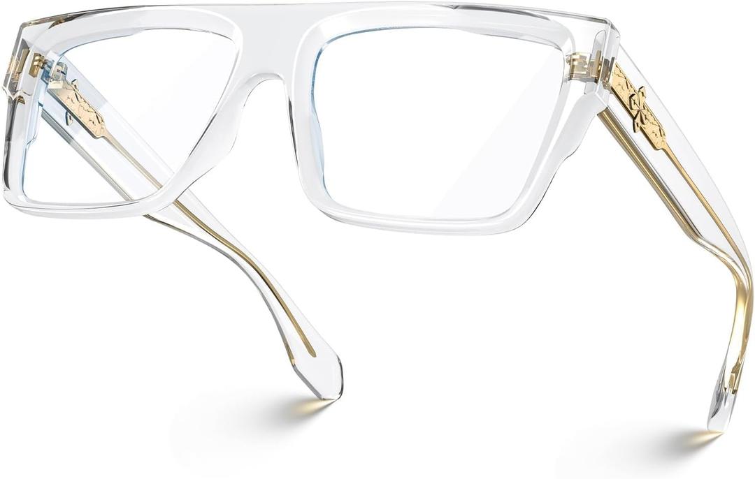 VISOONE Square Clear Blue Light Blocking Glasses TR90 Gaming Men Women ALBA (Crystal)