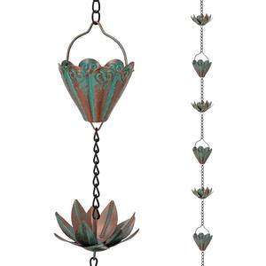 10.3FT Lotus Rain Chains for Gutters, Rain Chains with 16 Cups, Adjustable Rain Catcher Chain for Outside, Replacement Downspout for Gutters, Eaves, Drainage (Green-Lotus)