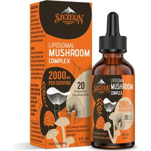 Liposomal Mushroom Complex Drops 2000 MG - 20 Organic Mushroom Extracts - Advanced Liquid Formula for Immunity, Cognitive and Memory - Lions Mane Supplement, Reishi, Cordyceps, Chaga, 30 Servings (2 Fl Oz (Pack of 1))