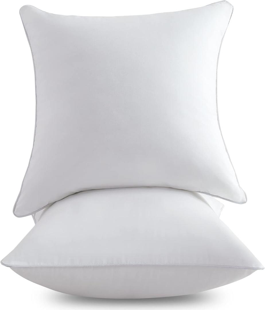 18 x 18 Pillow Inserts (Set of 2) - 18 Inch Square Interior Sofa Throw Pillow with 100% Cotton Cover - Decorative Pillow Insert Pair - White Couch Pillow