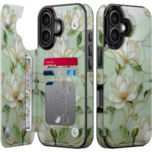 Esdot Wallet Case for iPhone 17 for Women, Floral PU Leather Phone Cover with Card Holder, RFID Blocking, Kickstand, Cute Shockproof Protective Case for Girls - Vintage Magnolia Flowers