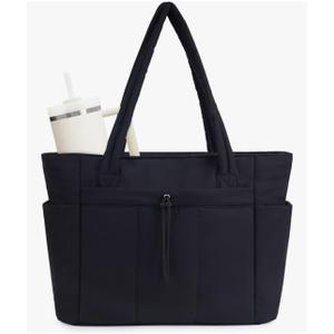 Wandering Nature Puffer Tote Bag with Cup Holder & Laptop Compartment & Trolley Sleeve for Travel, Work, Nurse, Women