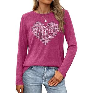 Anbech Women's Long Sleeve Graphic Tshirts Kindness Print Crew Neck Casual Tee Tops (X-Large)