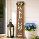 Vertical Wooden Welcome Sign for Front Porch Standing 45x9 Inch Large Wood Frame Outdoor Welcome Sign for Farmhouse Rustic Home Modern Outside Front Door Vertical Decorations(Brown)