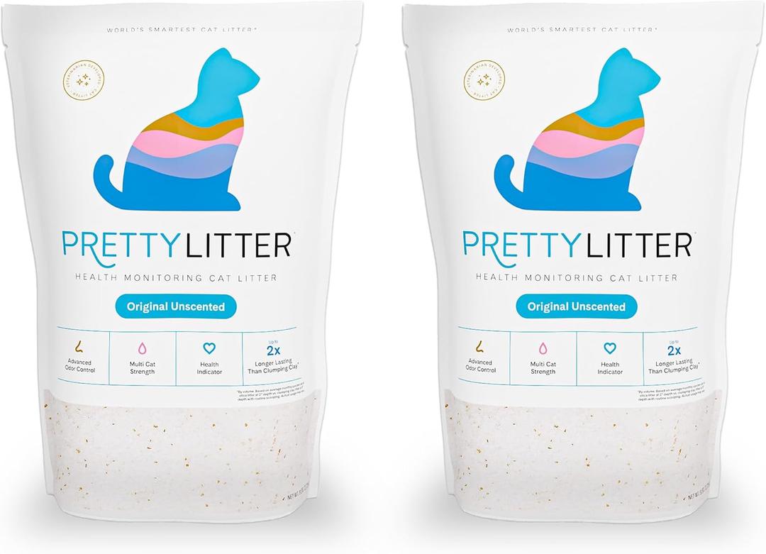 PrettyLitter Health Monitoring Cat Litter (Unscented, Non Clumping) | Lightweight & Low Tracking, Color Changing Silica Gel Crystals, Advanced Odor Control 6 Lbs, Pack of 2 (Up to 2 Month Supply)