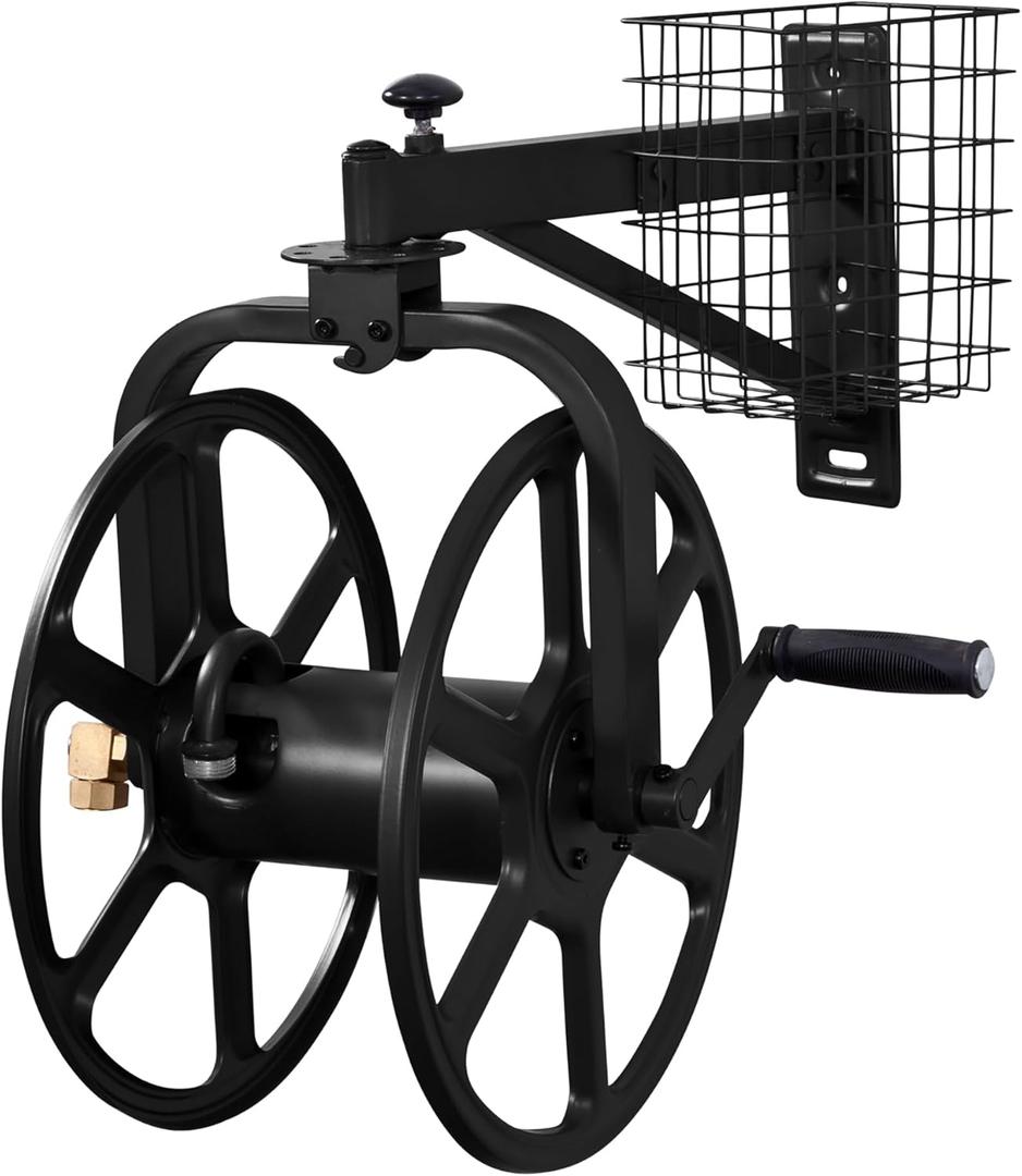 Liberty Garden 712-B Single Arm Navigator Multi-Directional Garden Hose Reel, Holds 125-Feet of, 5/8-Inch, Black