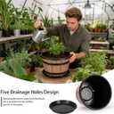 Whiskey Barrel Planters 12 Inch, 5 Pack Plastic Pots with Wood Design