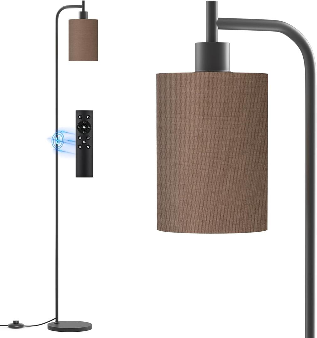SIBRILLE Floor Lamp with Linen Shade, Dimmable Tall Standing Lamp with Remote Control & 3 Color Temperatures, Modern Floor Lamps for Living Room Bedroom Office Corner, 9W LED Bulb Included (Brown)