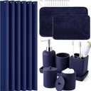 21 Pcs Bathroom Accessory Set with Waterproof Shower Curtain and Non Slip Mat,Resin Bath Set with Toothbrush Holder and Lotion Soap Dispenser,Bathroom Countertop Organizer Set for Home Apartment (Navy Blue)