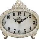 NIKKY HOME Vintage Table Clock, Battery Operated Rustic Design, Chic Home Dcor for Fireplace Mantel, Shelf, Desktop, Countertop - Distressed White