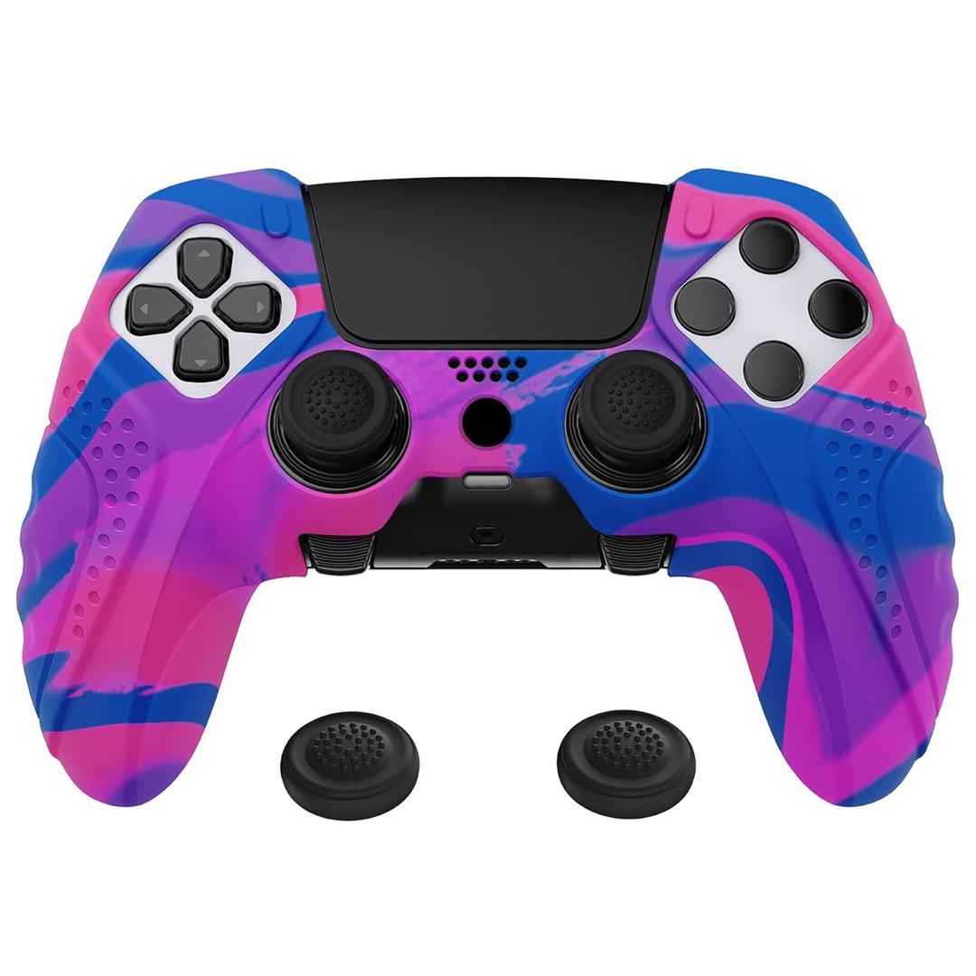 PlayVital Guardian Edition Anti-Slip Ergonomic Silicone Cover Case for ps5 Edge Controller, Soft Rubber Protector Skin for ps5 Edge Wireless Controller with Thumb Grip Caps - Pink & Purple & Blue