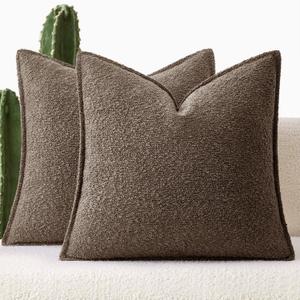 MIULEE Pack of 2 Decorative Textured Boucle Throw Pillow Covers 18x18 Inch Dark Brown Broadside Thick Boho Pillows for Farmhouse Accents Sofa Couch Bedroom Living Room Home Decor