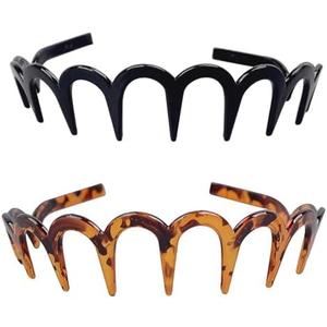 Mobacfy U Shape Fashion Tooth Hair Comb Headband (1Pc Black+1Pc Amber, One Size)