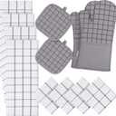 Oven Mitts and Pot Holders Set 500 Degree Heat Resistant Oven Gloves and Hot Pads, Premium Soft Cotton Kitchen Hand Towels and Dish Cloth Hanging Loop Gray