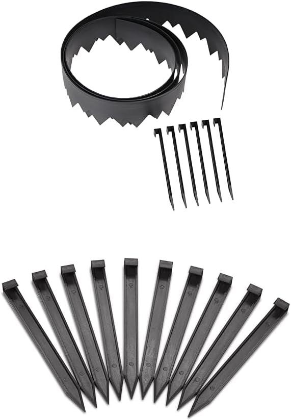 EasyFlex Pound-in Landscape Edging with Bonus Anchoring Stakes, 20 Foot Kit, Black & EasyFlex 10 in. Landscape Anchoring Stake Pack - 10 ct, Black