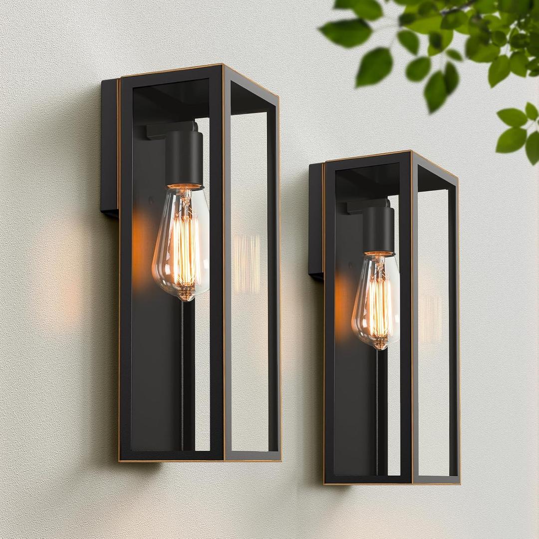 2-Pack Outdoor Wall Lanterns, Exterior Waterproof Outdoor Lights with Glass Shades, Bronze Porch Lights Wall Mounted, Anti-Rust E26 Modern Lighting Fixtures for Patio Garage Entryway Front Door