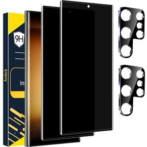 [2+2 Pack] Glass Privacy Screen Protector for Samsung Galaxy S23 Ultra 5G, 9H Tempered Glass, Ultrasonic Fingerprint Compatible,HD Clear Anti-Spy Film for Galaxy S23 Ultra Glass Screen Protector