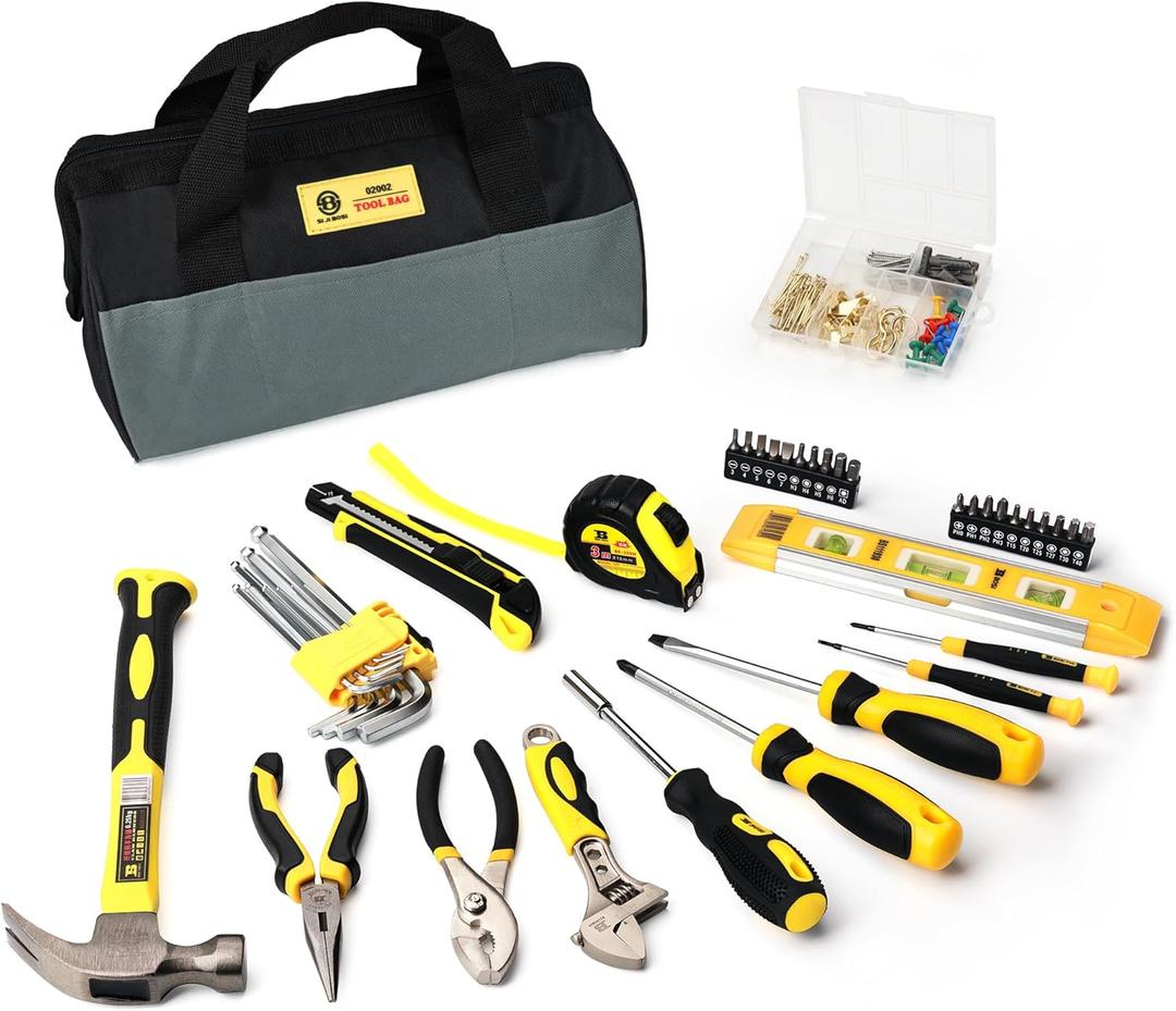 B Bosi Tool 142 Piece Tool Set With Bag Home Repairing Tool Kit with 13-Inch Wide Mouth Open Storage Tool Bag (142 Piece), 142PCSThis product is not eligible for discounts