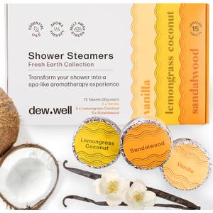 Shower Steamers Fresh Earth Collection - 15 Count Shower Bomb - Aromatherapy in Your Home - Helps Clear Congestion and Boost Mood - (Vanilla, Lemongrass Coconut, Sandalwood)