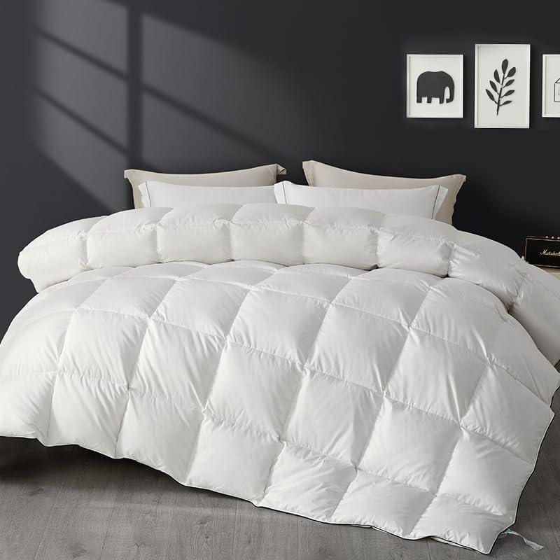 SAPHREAS Down Feathers Comforter Queen Size, All Season Duvet Insert queen, Luxury Lightweight Bedding Comforters with 8 Corner Loops, White 90x90"