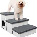 Dog Stairs for High Beds, Folding Pet Steps for Small Dogs and Cats with Storage and Condo, Non-Slip Dog Steps for Couch and Bed up to 22 inches(3 Steps, White-Dark Grey)