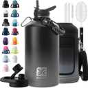 1 Gallon Water Bottle Insulated | Thickened Stainless Steel Vacuum Metal Water Jug | Portable Sports Large for Gym and Hiking with Straw, Carrier Bag, Handle Strap | BPA-Free 128 oz (Black/Gray)