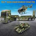 Big Green Military Truck Toy - 25.6 Large Semi Truck Toy with Helicopter and Tank - Army Toys with Sounds & Light, Friction Powered Cars Toys Birthday Gift for Kids Boys Girls 3 4 5 6 7 8