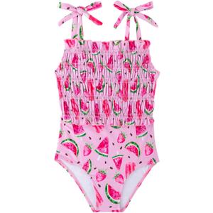 Toddler Swimsuit Girl Bathing Suits One-Piece Swimwear Adjustable Shoulder Straps Smocked 2-6T