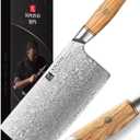 XINZUO Cleaver Knife 7.5 Inch, 73 Layer Damascus Steel Powder Steel Core Chinese Chef's Knife, Multifunction Vegetable Meat Slicing Knife with Olive Wood Handle -Lan Series