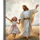 XWNLTEPK Dancing Day Christian Painting Jesus With Girl Christian Wall Art Bible Jesus Dancing With Little Girl Print Canvas Wall Art Poster (12x16inFramed, a24)