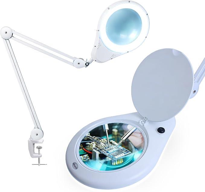 Neatfi Elite XL HD Super LED Magnifying Lamp with Clamp – 7” Glass Lens, 5-Diopter, 6500K Daylight | Glare-Free, Adjustable Arm | Reading, Sewing & Crafting (7 Inch Lens, White)