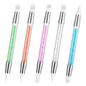 5 Pcs Nail Art Sculpture Pen, Dual Tipped Silicone Nail Tools Rhinestone Nail Art Pens Silicone Nail Brush for Design Shaping Drawing Dotting Sculpting Tool