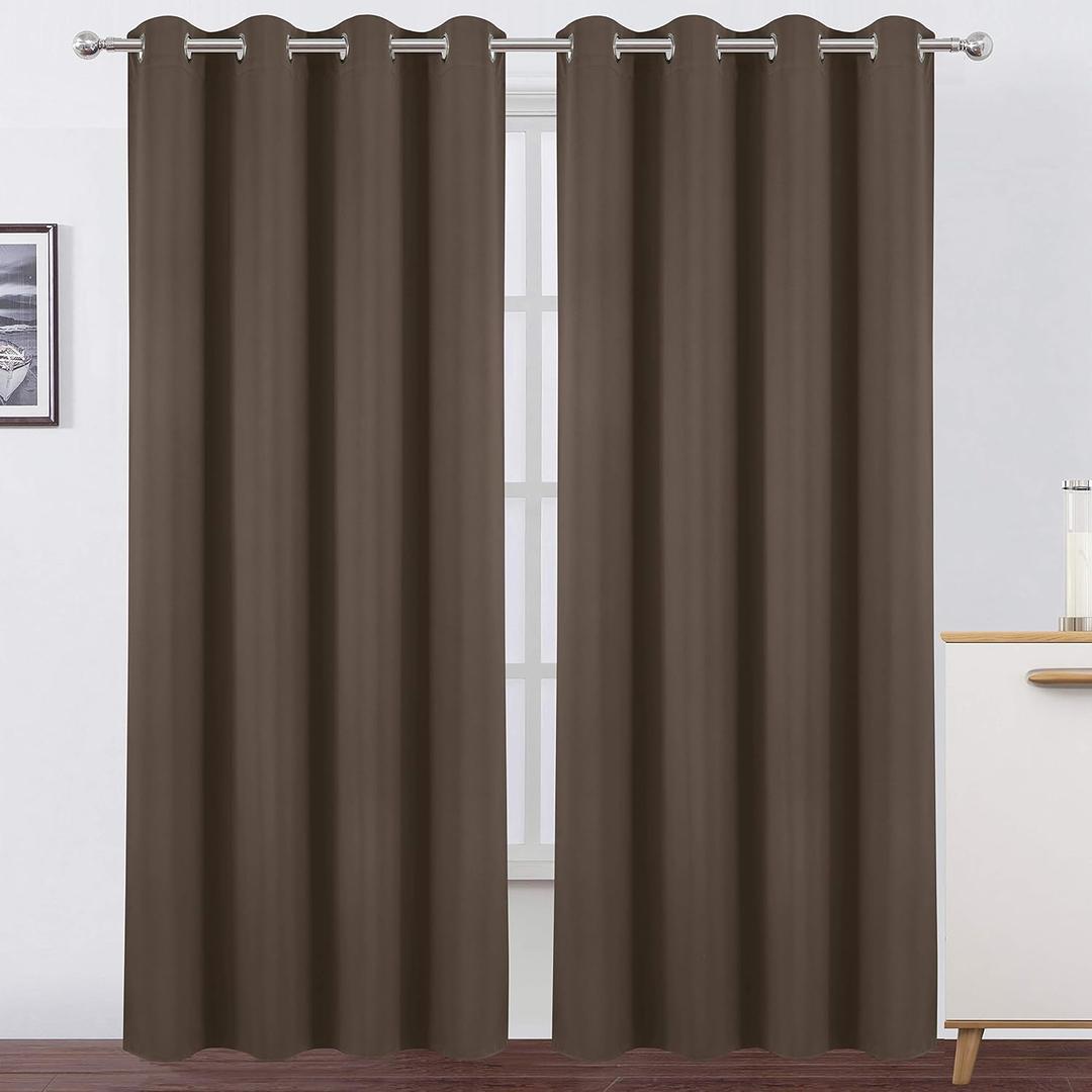 LEMOMO Chocolate Brown Thermal Blackout Curtains/52 x 95 Inch/Set of 2 Panels Room Darkening Curtains for Bedroom (52"W x 95"L (Pack of 2))